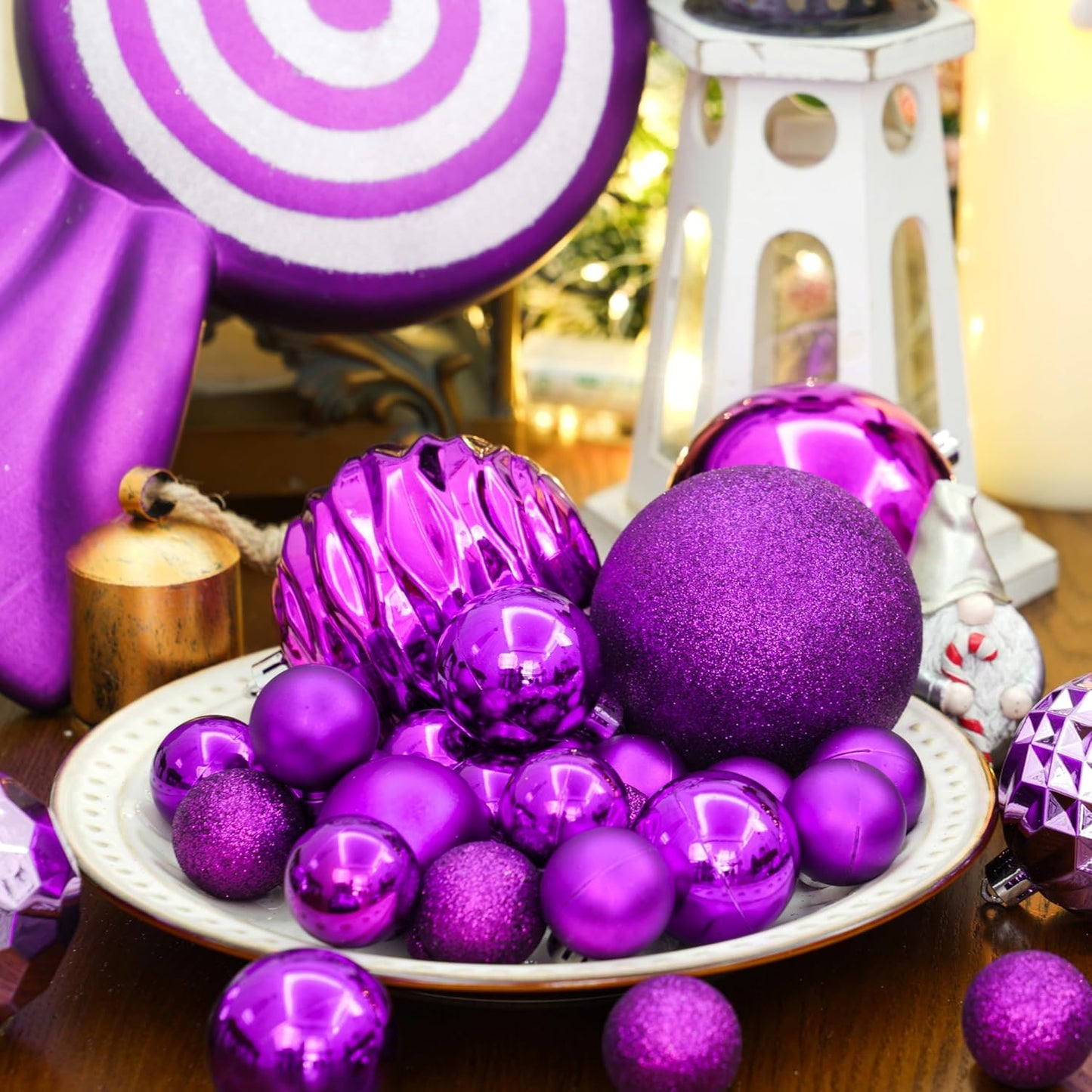 XmasExp 24ct Mini Christmas Ball Ornaments Shatterproof Christmas Ornaments Set Decorations for Xmas Tree Balls 30mm/1.18" (Purple)