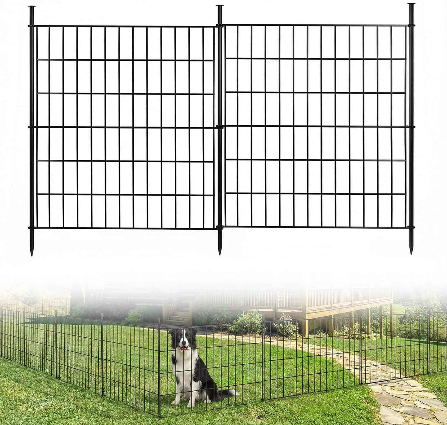10 Panels No Dig Decorative Outdoor Garden Fence, 32in (H) x 23.6ft (L) Rustproof Metal Wire Rabbit Dog Garden Border Fencing for Yard, Animal Barrier with Ground Stakes for Patio