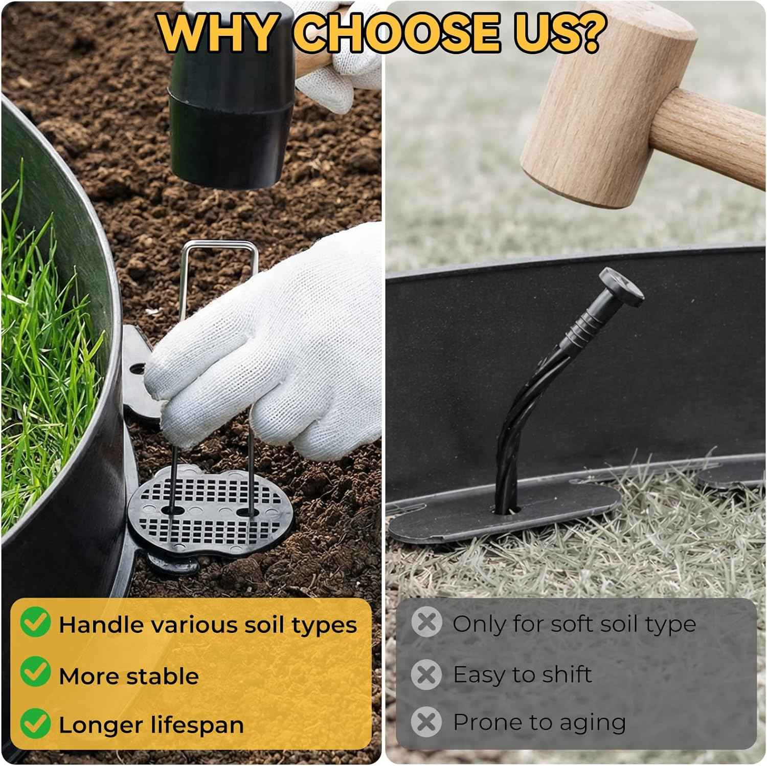 GOTGELIF Landscape Edging Border Kit No Dig, 3'' x 100FT, Black Garden Edging with 110 U-Shaped Nails for Lawn, Flower Beds, and Yard Borders