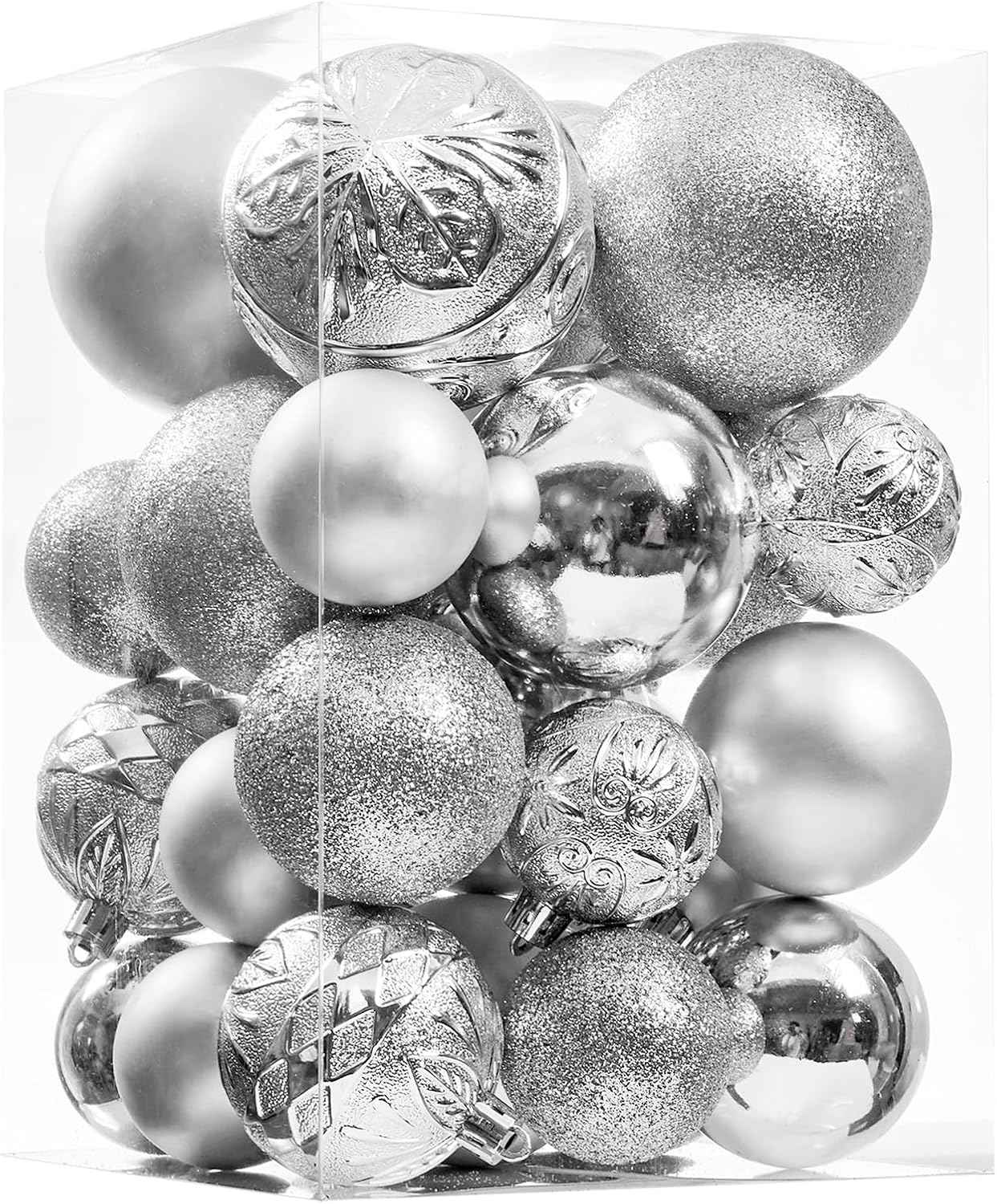 Wironlst Christmas Ball Ornaments - 30pcs Shatterproof Plastic Christmas Ornaments Hanging Ball Decorations for Xmas Tree, Holiday, Wedding, Party (Multi-Size, Silver)