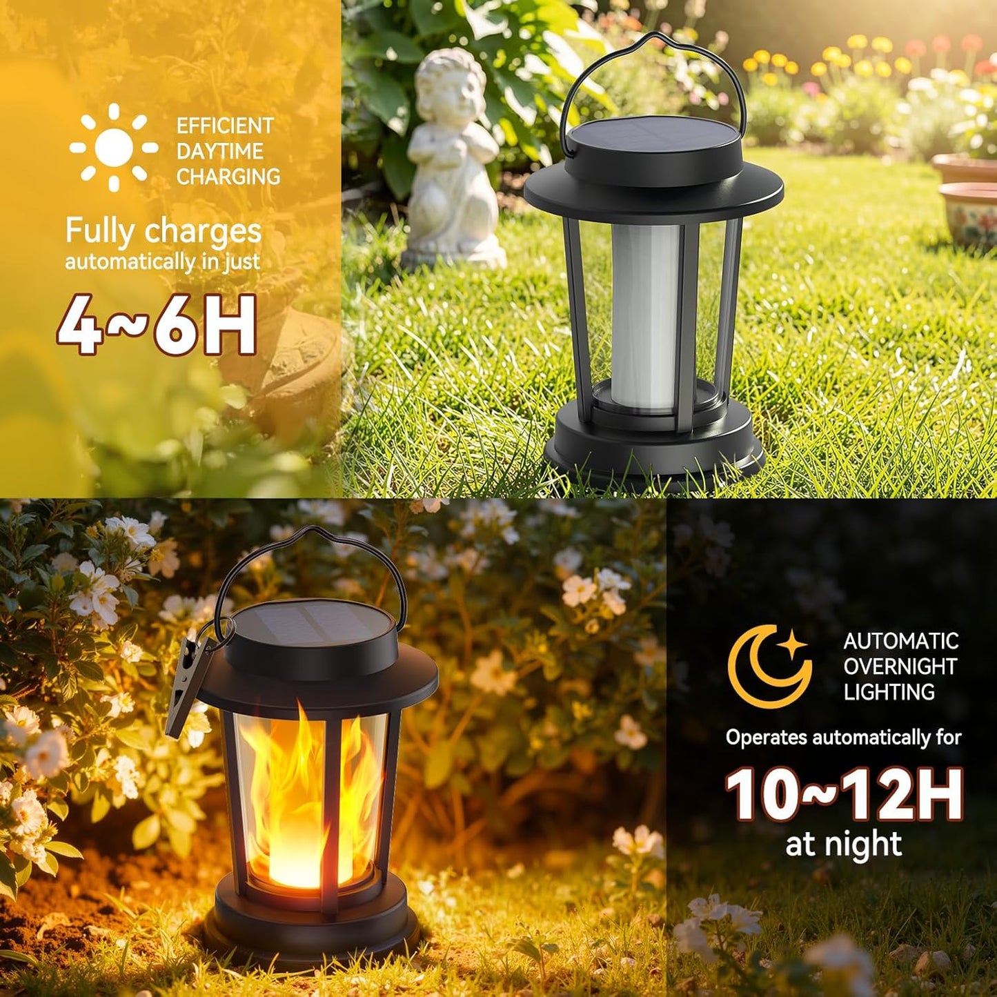 Solar Lanterns Outdoor Waterproof, 4 Pack Upgraded Flickering Flame Solar Lights Outdoor, Solar Powered Lanterns Decorative, Hanging Solar Lantern for Garden Patio Porch Yard Path Tree Decor