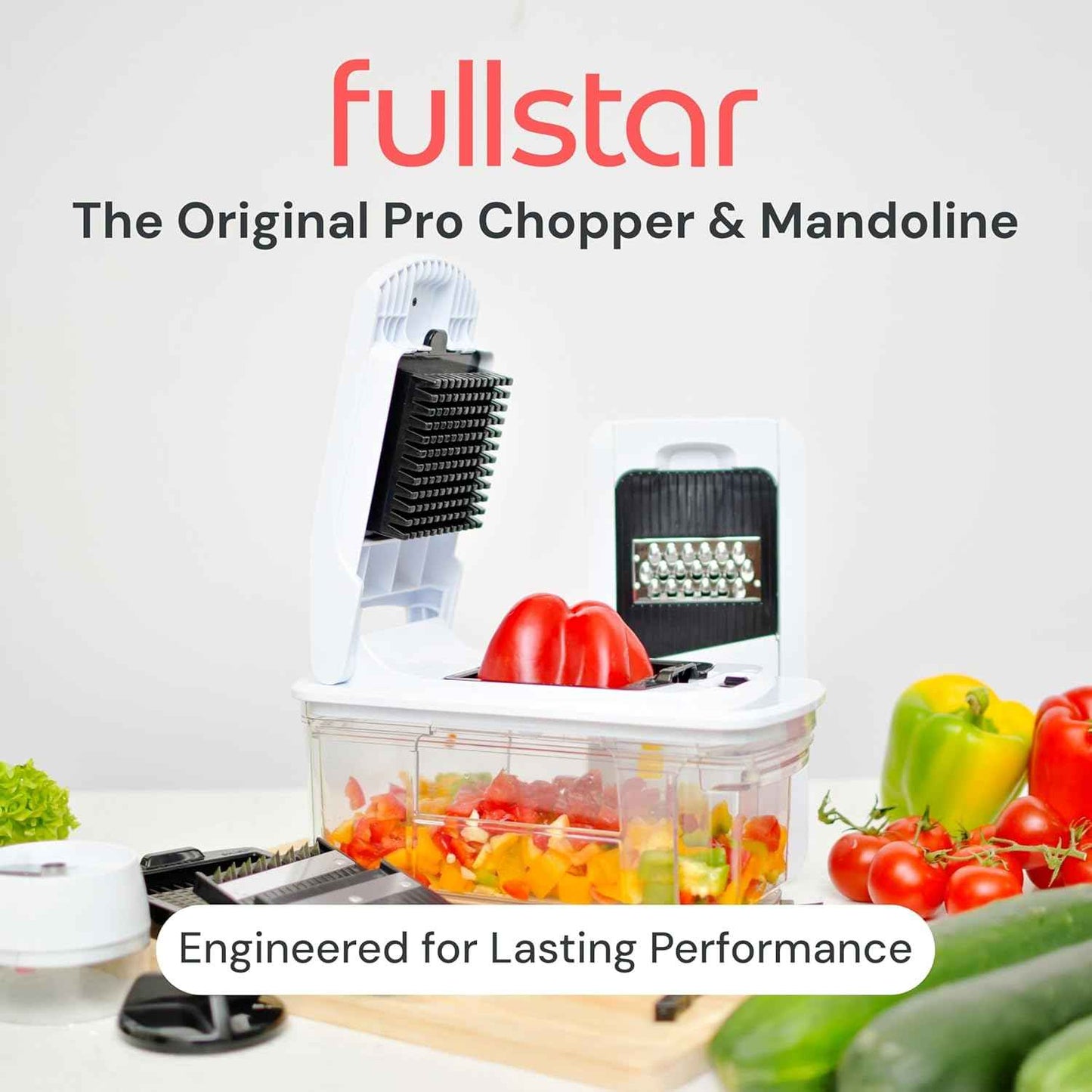 Fullstar XL Vegetable Chopper & Mandoline Slicer – Vegetable, Onion, Potato, Food, Veggie & Fruit Slicer, Dicer & Spiralizer with Pull-Out Catch Tray, Kitchen Gadgets & Gifts (6 in 1, Black/White)