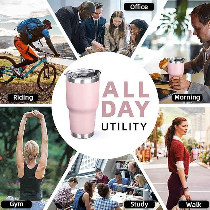 30 oz Tumbler with Lids and Straws Double Wall Vacuum Insulated Tumbler Cup,Stainless Steel Leak-proof Thermal Tumbler Travel Coffee Mug for Cold and Hot Drinks,Sakura Pink