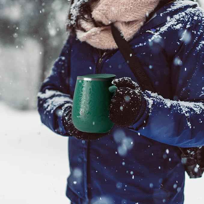 Ideus 16 oz (470 ml) Insulated Coffee Mug with Handle and Lid, Double Wall Stainless Steel Vacuum Thermal Coffee Mug, Travel Coffee Cup Thermal Cup for Home and Office, Leopard Green
