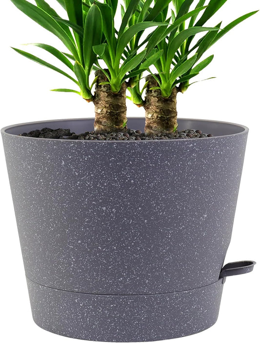 Self Watering Pots for Indoor Plants,12 inch Planters with Drainage Holes Plastic Flower Pots with Deep Reservoir, Grey Speckles