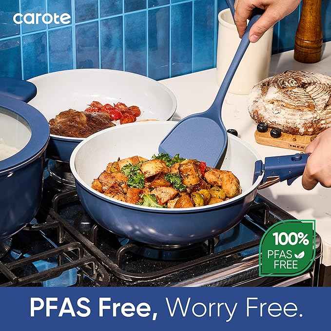 CAROTE 27pcs Ceramic Cookware Set Nonstick, Pots and Pans Set Non Stick, Non Toxic Cookware Detachable Handles, Dishwasher/Oven Safe, RV/Camping Cookware with Kitchen Utensils, Mothers Day Gifts