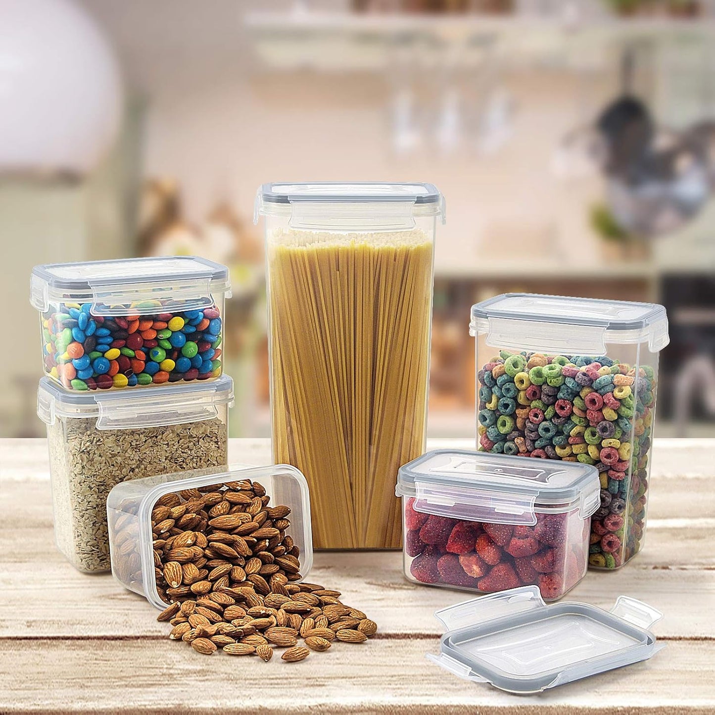 Wildone Airtight Food Storage Containers with Lids, 14PC Plastic Kitchen Containers Storage Set for Pantry Organization and Storage, Cereal, Flour and Sugar Containers, Include 20 Labels & Pen