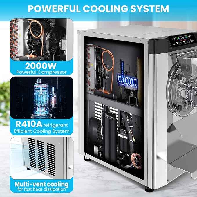 2000W Commercial Single Flavor Hard Serve Ice Cream Maker Machine, 4.8-6.3 Gal/Hr Countertop Gelato Machine with LCD Display, Auto Clean High Productivity for Restaurants & Snack