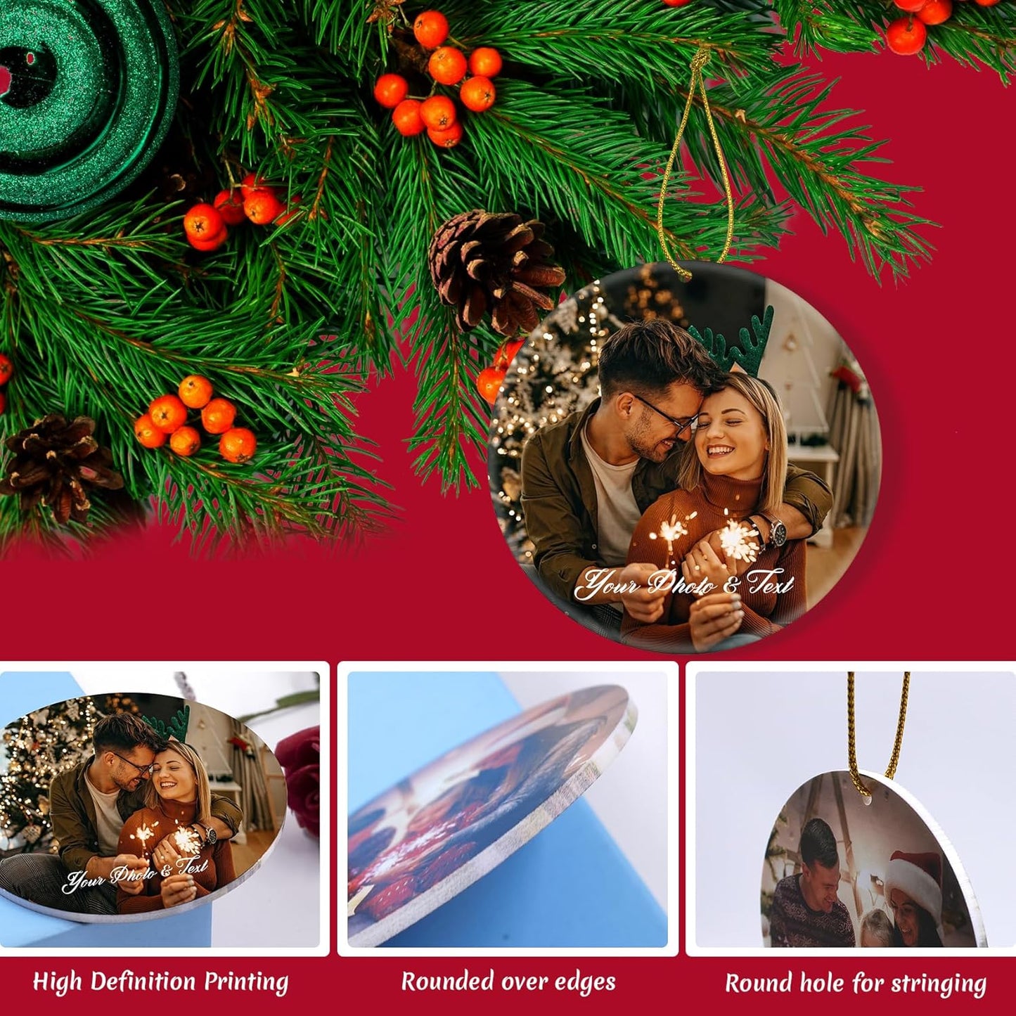 Personalized Christmas Ornament 2025,Custom Christmas Ornament,Double Sided Photo Christmas Ornament,Customized Christmas Ornaments, 2025,Ornement de Noel Personnalisé