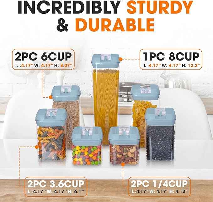 Cheer Collection Airtight Food Storage Containers, Kitchen Storage Containers for Pantry, Set of 7 Food Containers with Lids Airtight, Pantry Storage Containers & Organizers with Lids, Blue