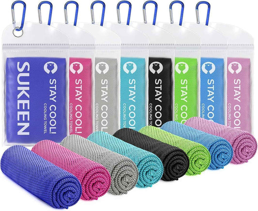 Sukeen 8 Pack Cooling Towels (40"x12"), Cooling Towels for Neck and Face, Microfiber Soft Breathable Chilly Ice Towel, Sweat Towel for Gym, Yoga, Sports, Golf, Camping, Running, Fitness, Workout