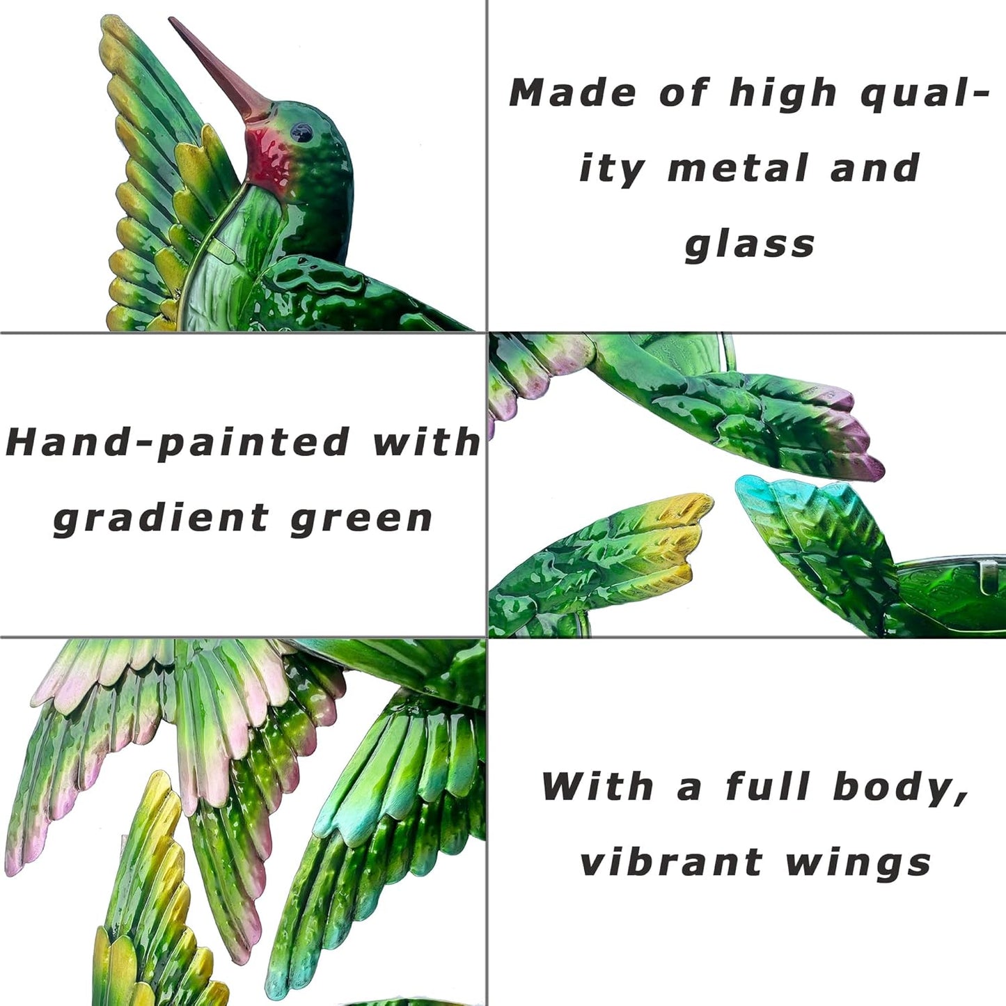 J-Fly Glass Hummingbird Wall Art Outdoor Hummingbird Decor Metal Fence Decorative Hummingbird Hanging Bedroom Garden Patio Porch Fence of Decor 10 Inch