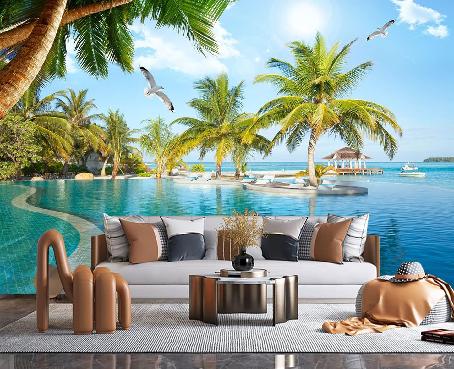 Palm Trees and Blue Sky Summer Island Wall Mural Wallpaper for Bedroom 178" x 117"