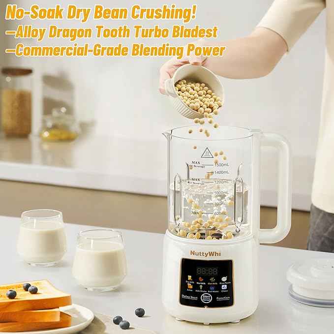 8-in-1 Nut Milk Maker, 12 Stainless Steel Blades 50oz - No Soak, Self-Clean, Delay Start & Keep Warm, for Almond/Soy/Oat Milk, Smoothies, Shakes - Plant-Based Dairy Free for Family & Party