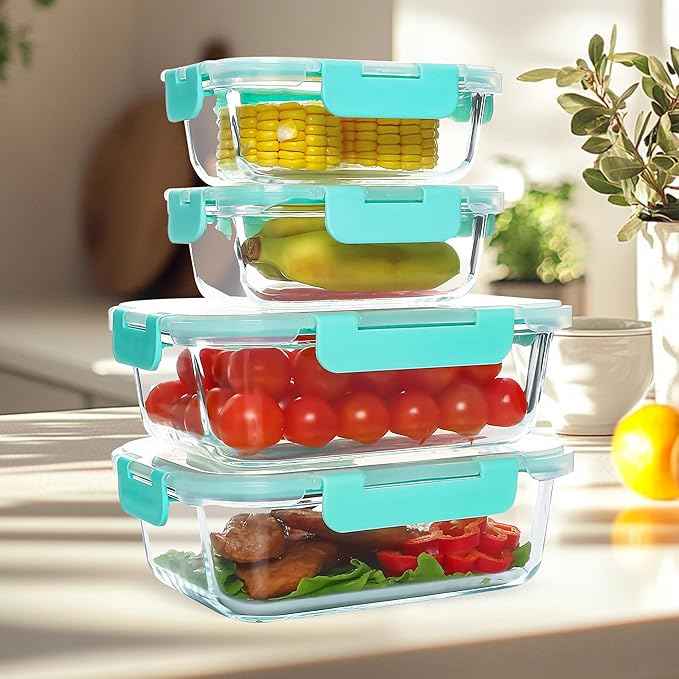 UMEIED 12 PACK Glass Food Storage Containers with Leak Proof Lids, Glass Airtight Meal Prep Containers Set for Lunch, On the Go, Leftover, Kitchen Pantry Organizers and Storage (Mint Green)