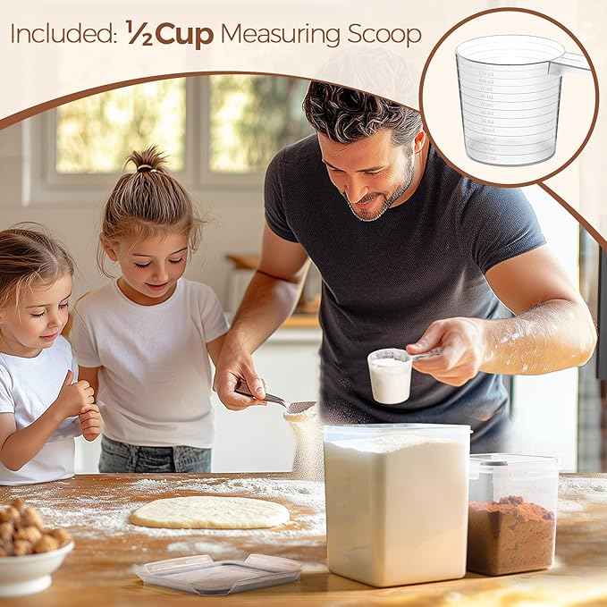 ComSaf Flour Sugar Storage Containers Set of 3 (5.2L/5.5Qt) (2.5L/2.6Qt*2), Large Airtight Food Storage Containers with Lids, Plastic Canisters Sets for Kitchen, Pantry Organizers for Rice and Baking