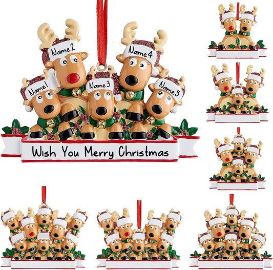 Personalized Deer Christmas Ornaments 2025 Family of 2,3,4,5,6,7,8 Custom Name Reindeer Xmas Ornament with Text,Customized Christmas Decoration Gifts - Family of 5