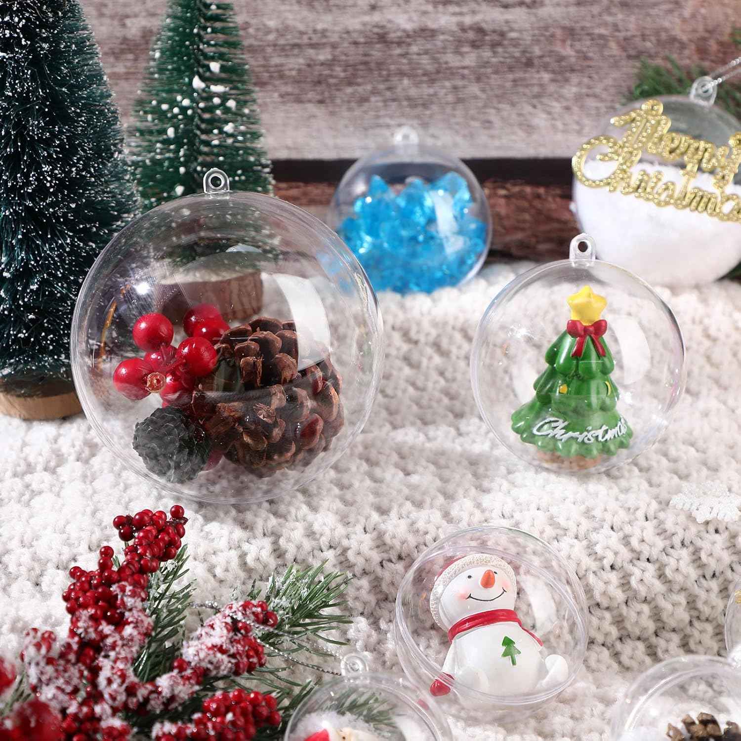 Sratte 36 Pcs Christmas Fillable Ornaments Ball Clear Plastic Hanging Ornaments DIY Craft Transparent Ball for Wedding Holiday Xmas Party Tree Decor Home(Clear,100 Mm/ 3.94 Inches)