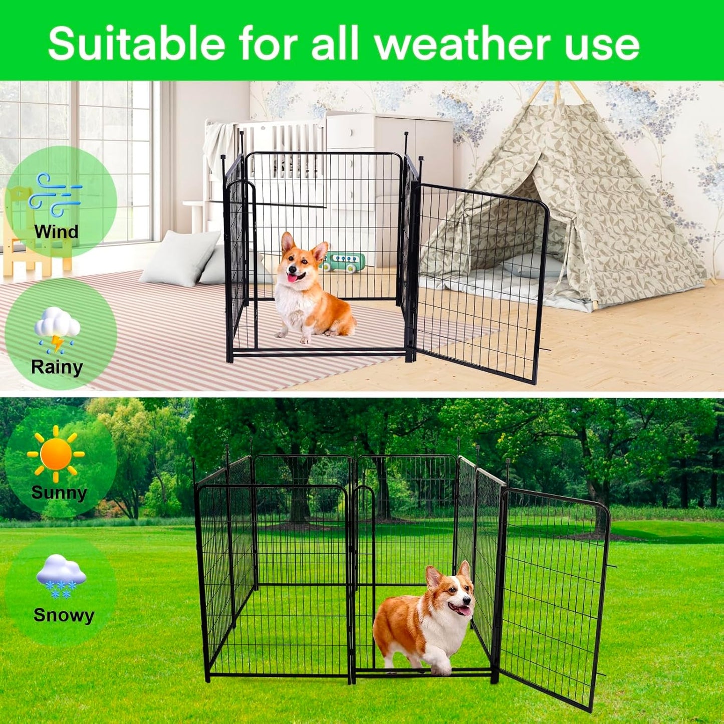 Garden Fence 40 inch High, Dog Fence Outdoor for Yard, 21" Wide Low Threshold Gate, Fencing for Garden Beds, Garden Fence Border,Animal Barrier Fence, Rabbit Fence, 8 Panels Total 17.7 Ft(L)
