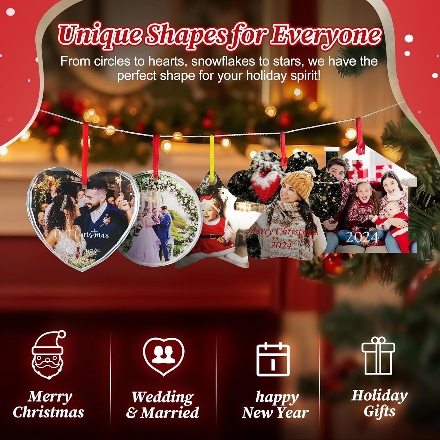 Double Sided Personalized Christmas Ornaments with Photo Custom Christmas Ornament 2025 Customized Xmas Wreath Ornaments for Family Friend Dog Gift - Ceramic, Glass, Wood, Acrylic Materials