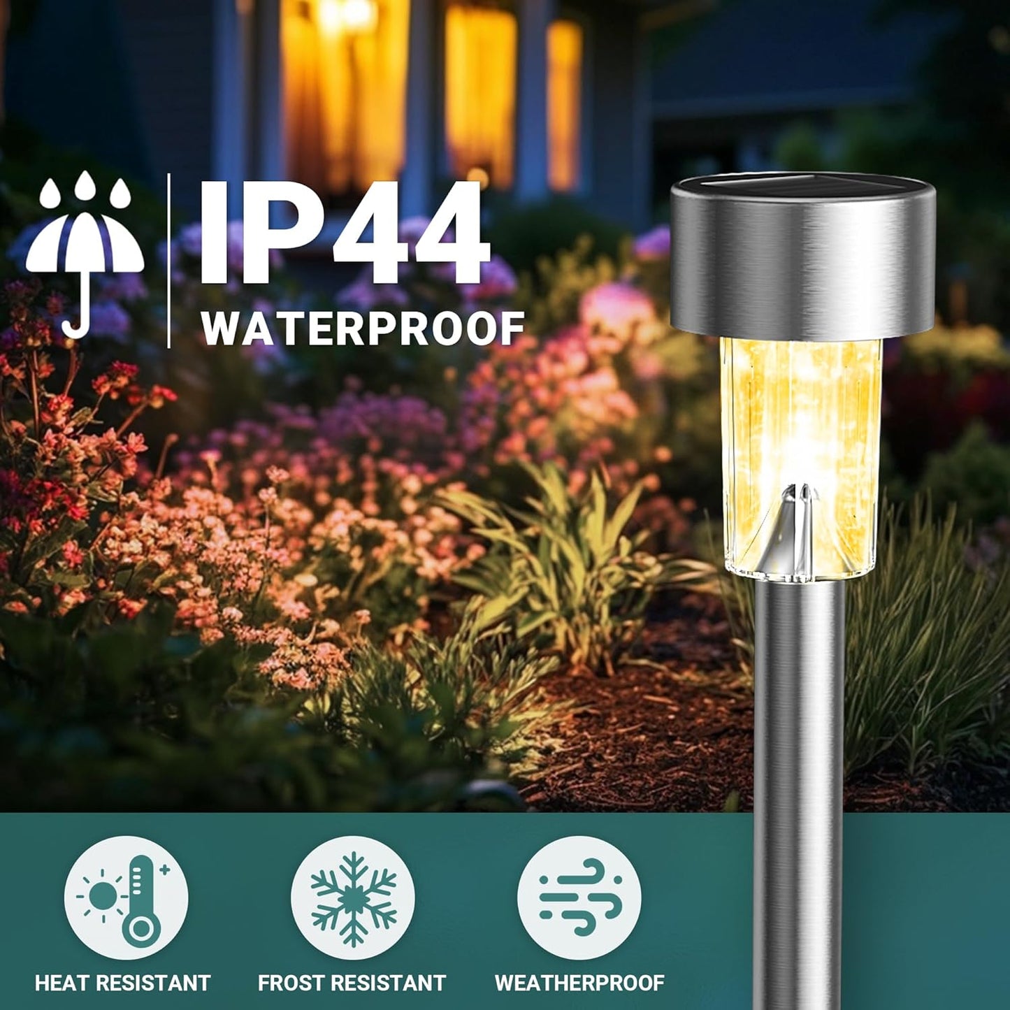 GIGALUMI Solar Lights Outdoor Waterproof, 20 Pack, Stainless Steel LED Solar Garden Lights for Patio, Lawn, Yard and Landscape, Garden Decor Patio Decor,Warm White