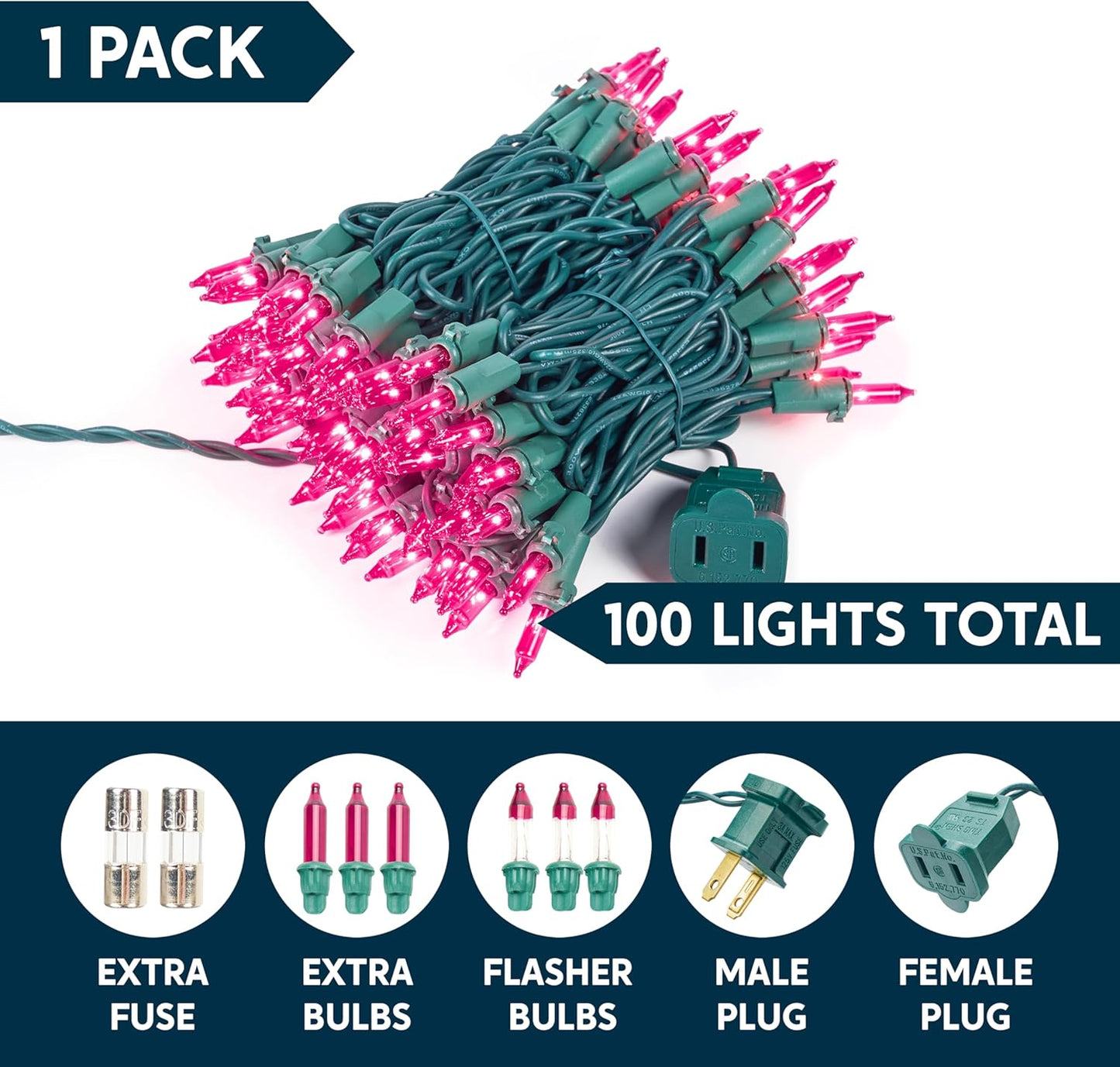 Joiedomi Pink Christmas String Lights,100 Count 21.4FT Fairy Tree Lights Plug in for Indoor Outdoor Xmas Valentines Decor Patio Holiday Theme Party Yard House,Green Wire