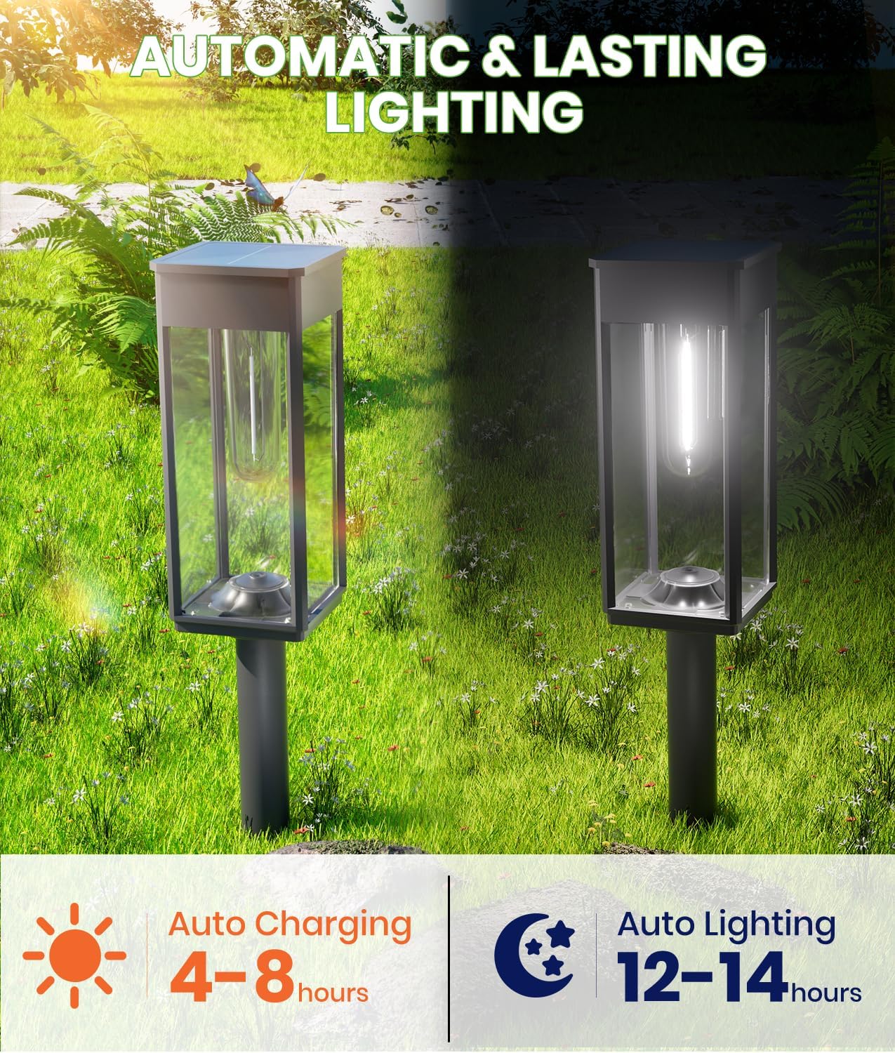 BITPOTT Bright Solar Pathway Lights Outdoor Waterproof IP65, 8 Pack Auto On/Off Solar Outdoor Lights for Path, Yard, Landscape, Lawn, Patio, Walkway, Driveway, Garden Decor Lighting Solar Powered