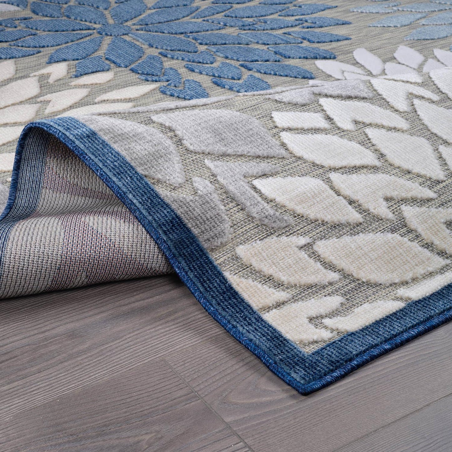 Beverly Rug Outdoor Rug 6x9 Modern Floral Tropical Area Rugs for Indoor and Outdoor Patio Easy to Clean Non Shedding Living Room Porch Garden Washable Outside Carpet (6 x 9 Blue)