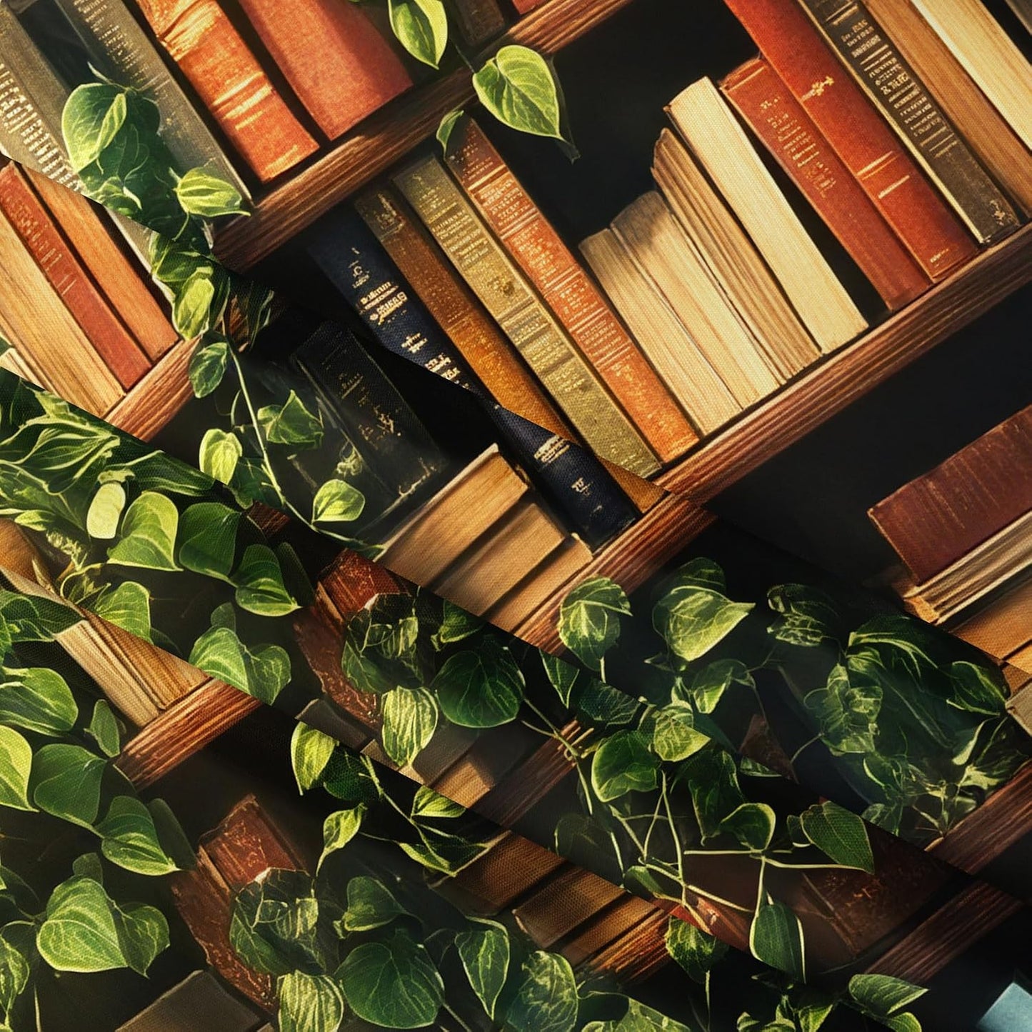 HVEST Botanical Bookshelf Tapestry Wall Hanging Book Shelf Green Plant Tapestry for Bedroom Vintage Retro Library Book Wall Art Tapestries for Living Room College Dorm Party, 40L X 60W inches