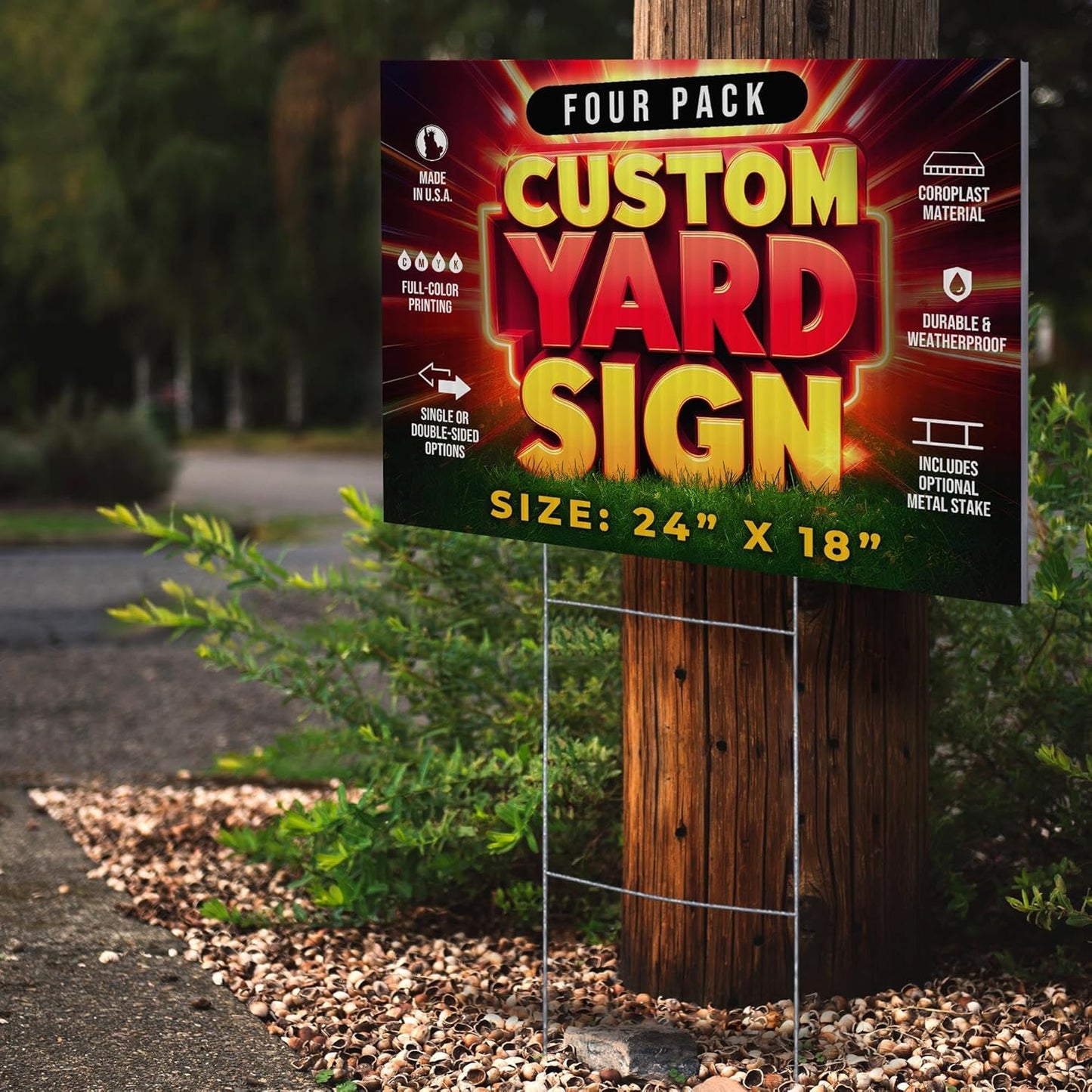 4 Pack 24"x18" Custom Yard Signs with Stakes, Personalized Yard Signs for Outdoors, Customized Full Color Print Corrugated Signs for Business