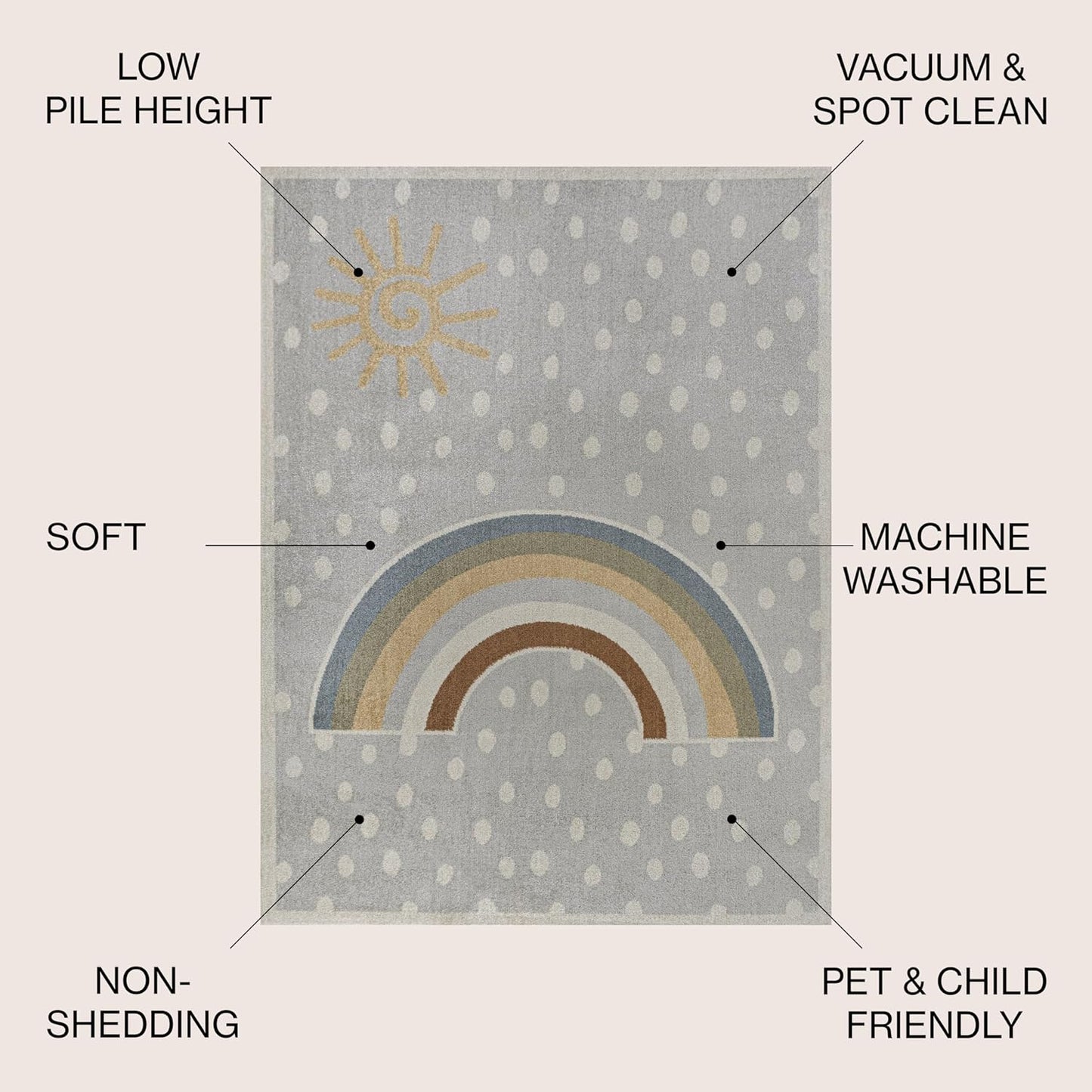 JONATHAN Y Machine-Washable Gray/Ivory/Yellow Indoor Area Rug, 8x10, Minha Rainbow Dots, Kids & Novelty, Casual, Classic, Bedroom, Kitchen, Living Room, Easy-Cleaning, Non-Shedding (KDW102A-8)