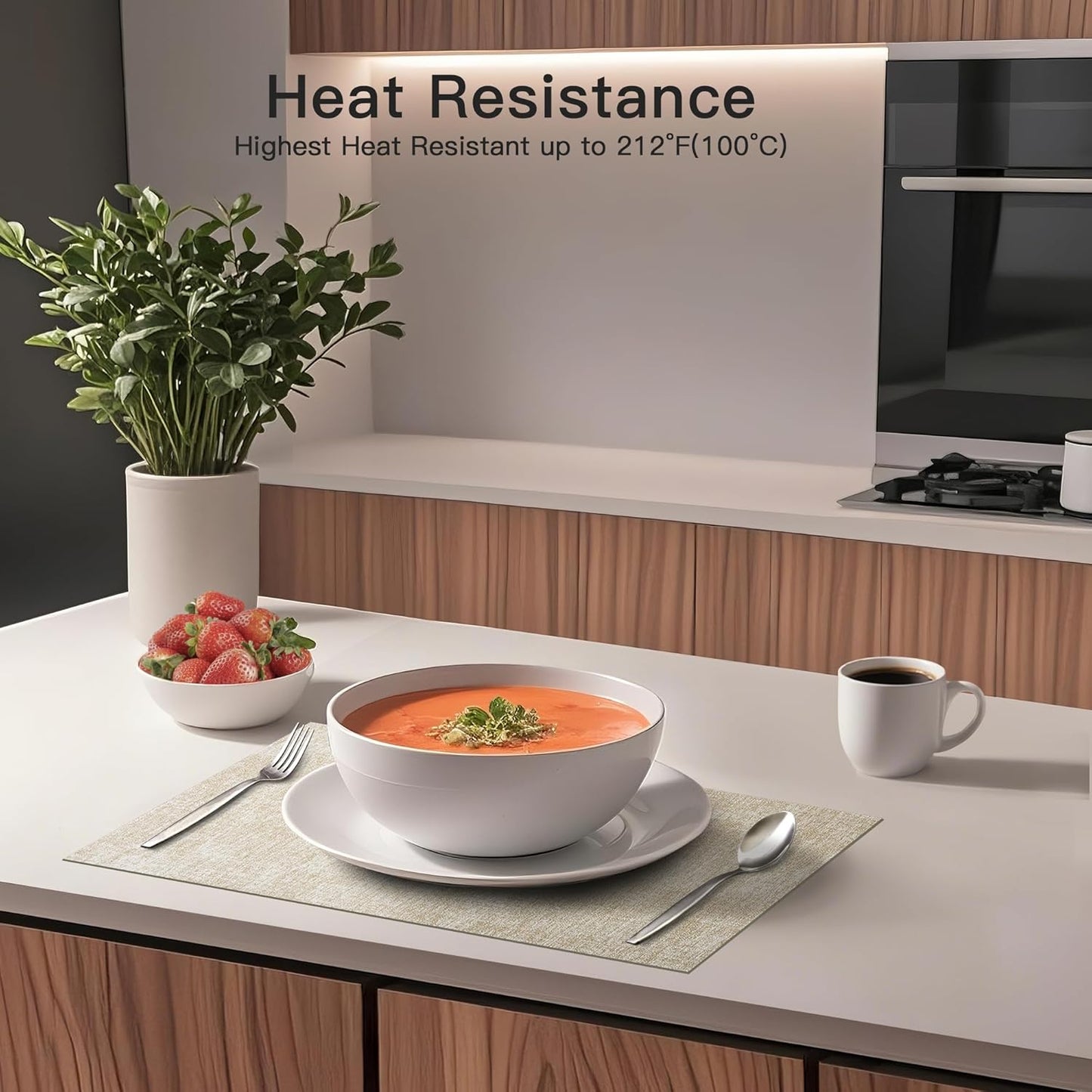 DOLOPL Placemats Set of 4, Reversible Wipeable & Heat Resistant Place Mats, Modern Faux Leather Table Mats for Kitchen, Neutral Waterproof Tablemats for Dining Table Decor, Wedding, Party(Beige)