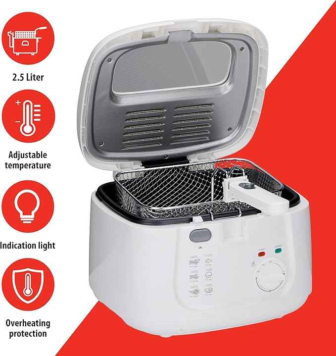 Alpina Deep Fryer, Deep Fryer, 1800 Watt, 2.5 L, All 190 °C, White