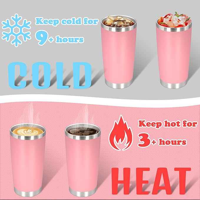 20 oz Tumbler with lid Double Wall Vacuum Insulated Tumblers Stainless Steel Coffee Mug Travel Coffee Tumbler Powder Coated Tumbler Cup Keep Hot&Cold - (Pink 12 Pack)