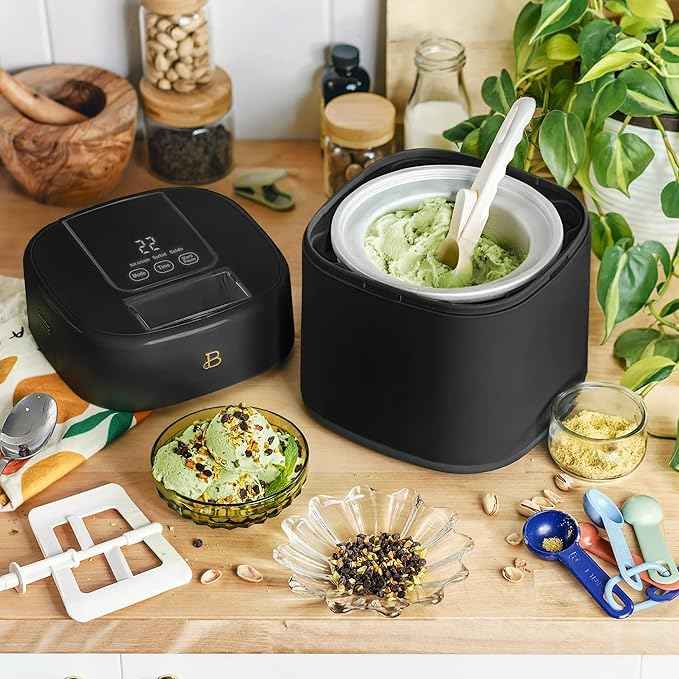 1.5 Quart Ice Cream Maker with Touch Control Panel, Freezer Bowl Design, Compact Electric Machine for Homemade Frozen Desserts, Gelato & Sorbet (Black Sesame)
