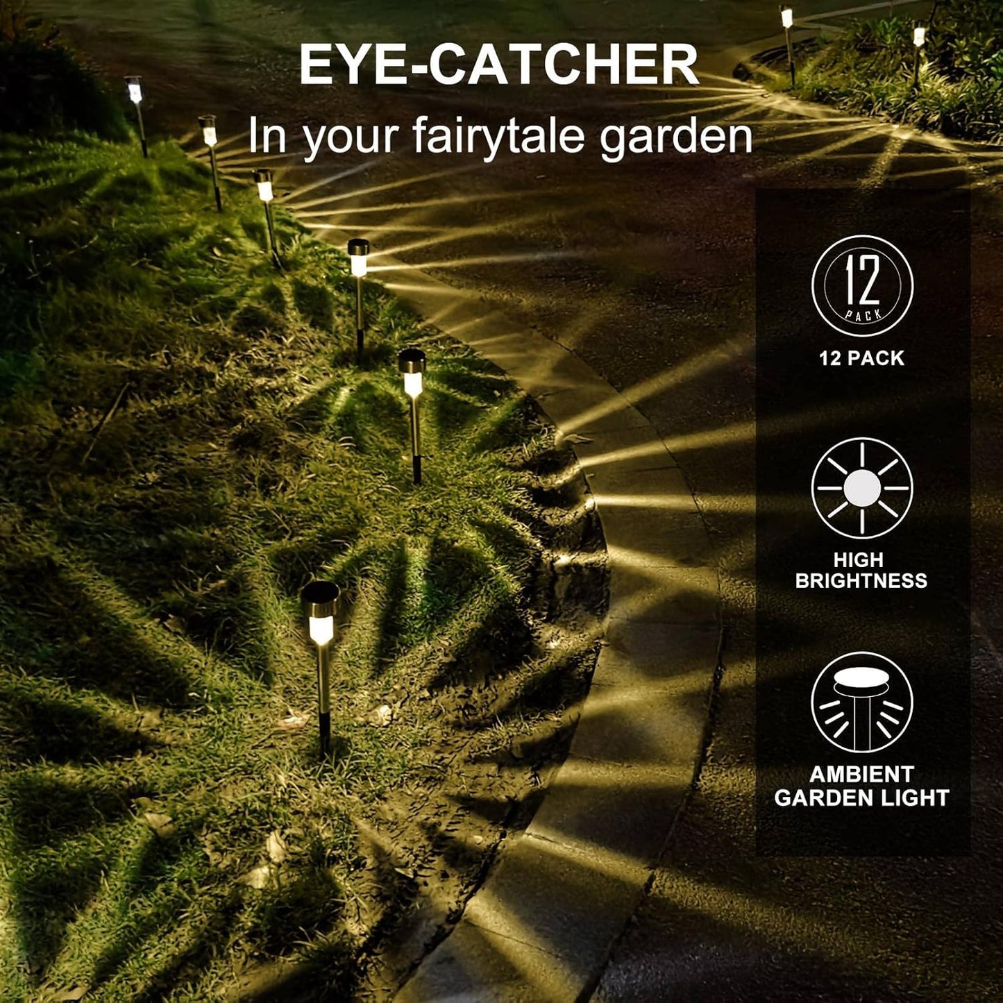 Solar Lights Outdoor Waterproof, Stainless Steel LED Landscape Lighting, Solar Garden Lights Solar Powered, Outdoor Solar Lights for Yard, Pathway, Walkway, Patio, Lawn - 16 Pack (Warm White)