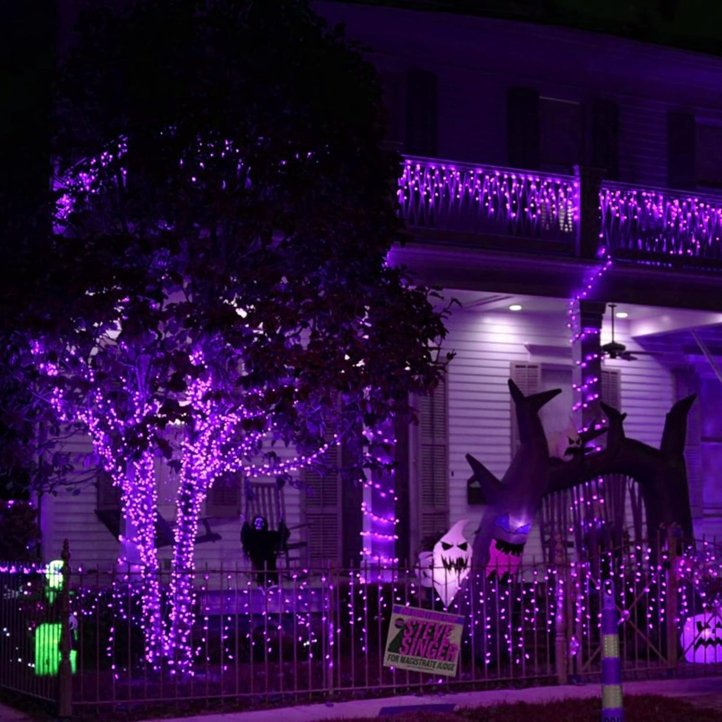Dazzle Bright Purple Fairy String Lights, 4 Pack Total 80FT 240LED Copper Wire Battery Operated Waterproof Lights, Halloween Decorations for Indoor Home Outdoor Patio Yard Party Decor
