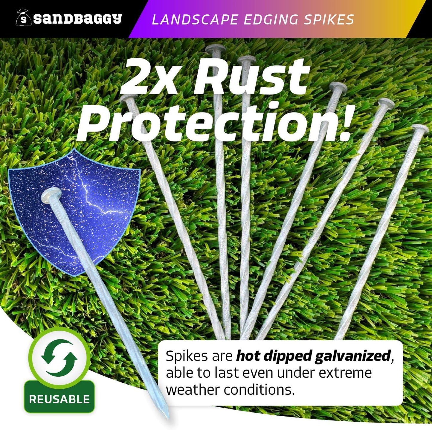 Sandbaggy 6 inch Galvanized Landscape Edging Spikes - Spiral Landscape Nails - 7 Gauge Steel - Great for Hard Rocky Soil - Also Great for Paver Edging, Artificial Turf, Landscape Fabric (400, 6 inch)
