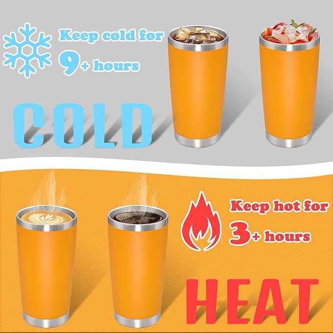 20 oz Tumbler with lid Double Wall Vacuum Insulated Tumblers Stainless Steel Coffee Mug Travel Coffee Tumbler Powder Coated Tumbler Cup Keep Hot&Cold - (Orange 12 Pack)