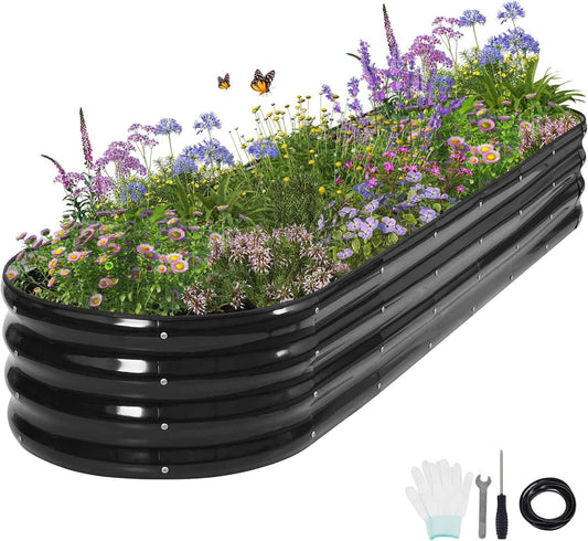 Galvanized Raised Garden Bed Outdoor- Raised Beds for Gardening| Metal Planter Box, Steel Raised Garden Bed Kit with Safety Edging and Gloves for Vegetables, Flower, Herbs (8x2x1FT, Gray)