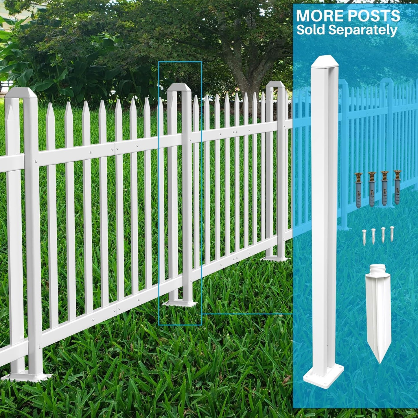 Patio 4 Sets Vinyl Picket Fence Panels 36" H x 84" W White PVC Decorative Fence for Front Yard Porch Patio Deck Pool Air Conditioner Fence Safety Dog Fence (34 Pickets, Straight)