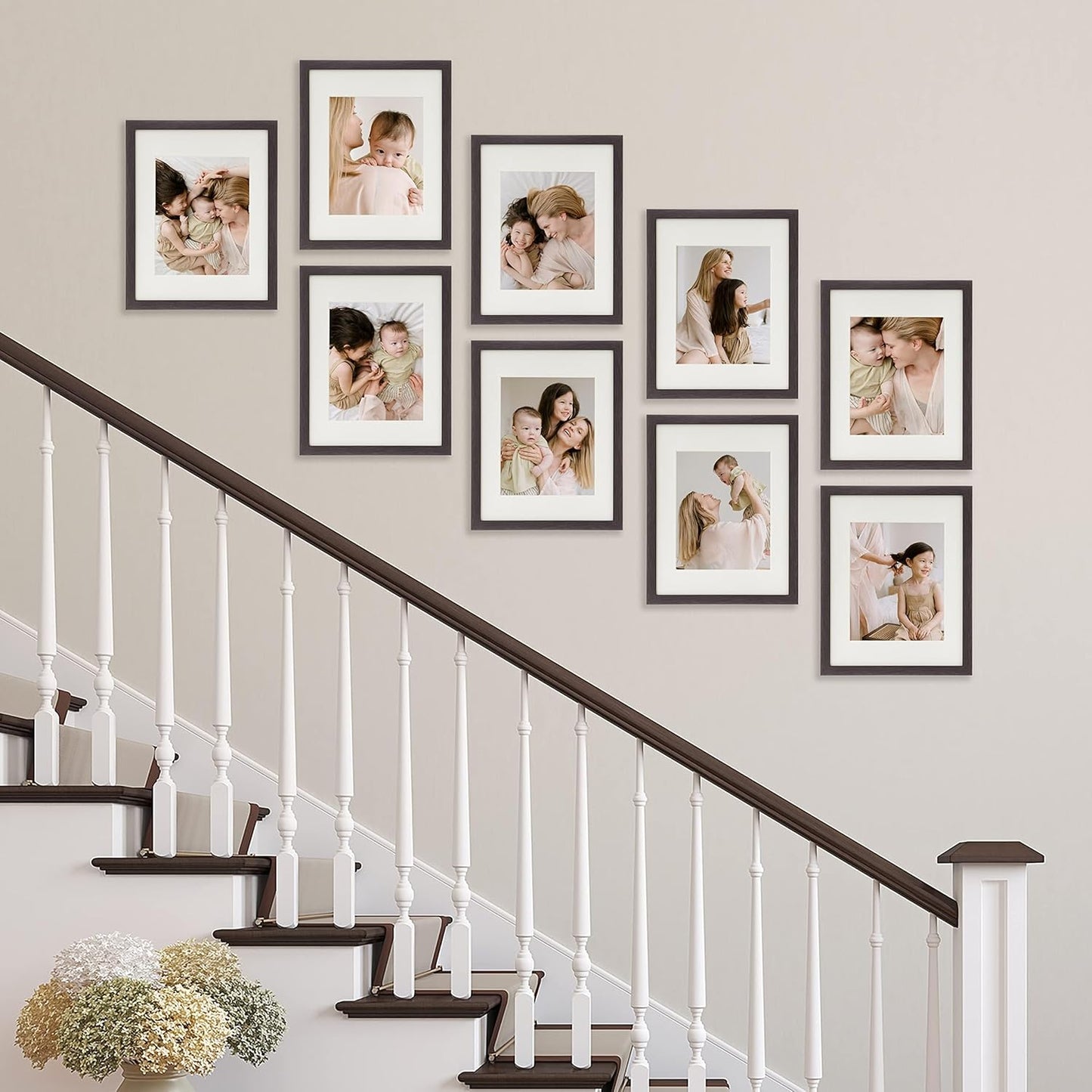 Sheffield Home 9 Piece Gallery Wall Frame Set, 11x14 Inch, Dark Oak