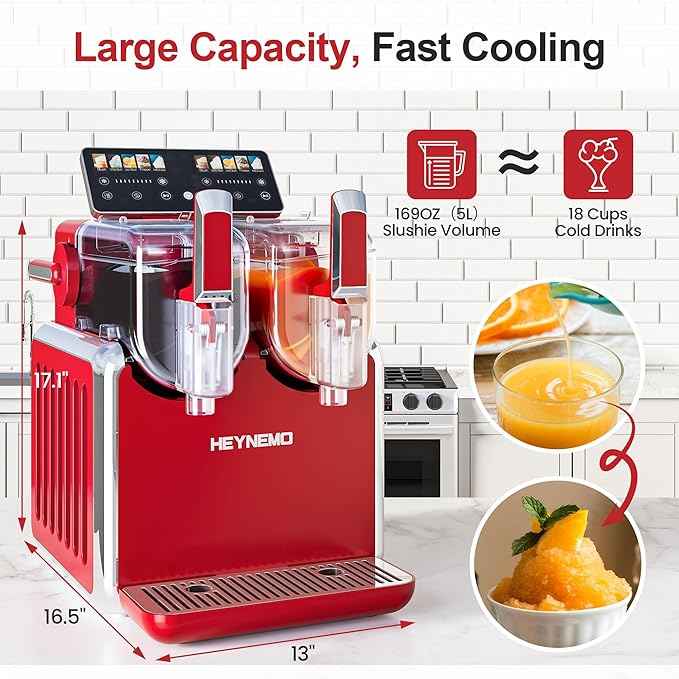 Dual-Tank Slushie Machine for Home: 169oz Frozen Drink Maker with Rapid Chill Technology, Self-Cleaning System & 5 Drink Modes, Keeps Drinks Frozen up to 12 Hours, ETL Certified, Red