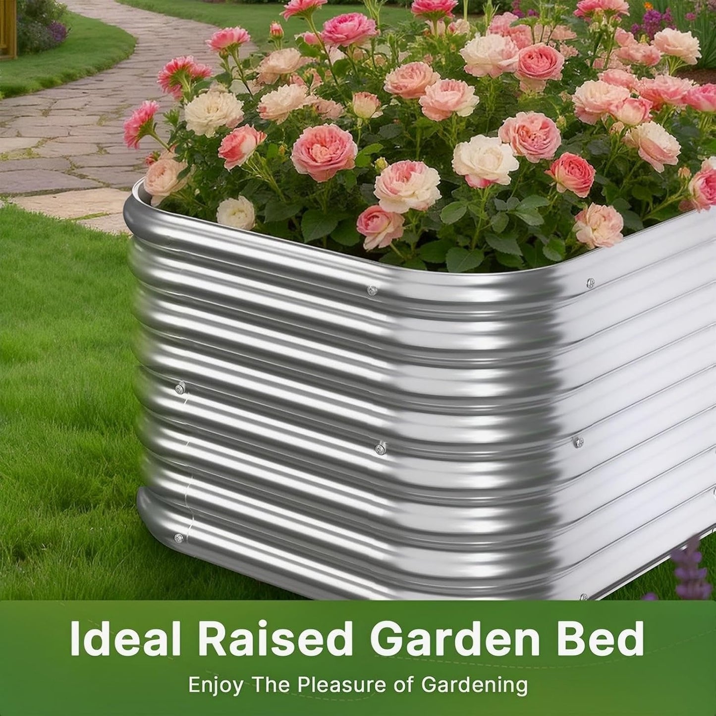 2pcs Tall Galvanized Raised Garden Bed Outdoor, Metal Raised Beds for Vegetables, Above Ground Garden Box for Flower, Steel Garden Bed for Gardening - 2FT