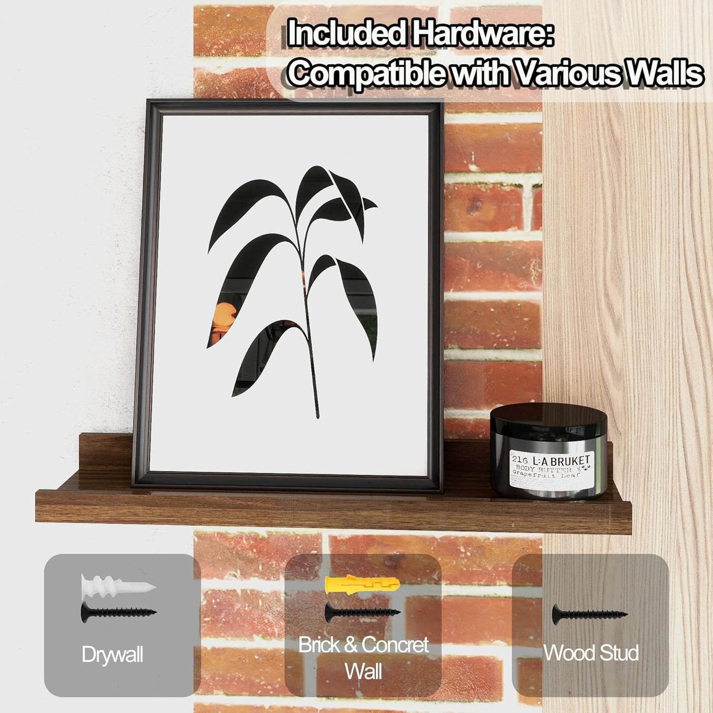 Floating Shelves for Wall Decor, Wall Mounted Wood Storage Shelf for Bedroom, Living Room, Bathroom, Kitchen, Nursery, Display Picture Ledge Shelf with Lip Set of 2-14 Inches, Walnut