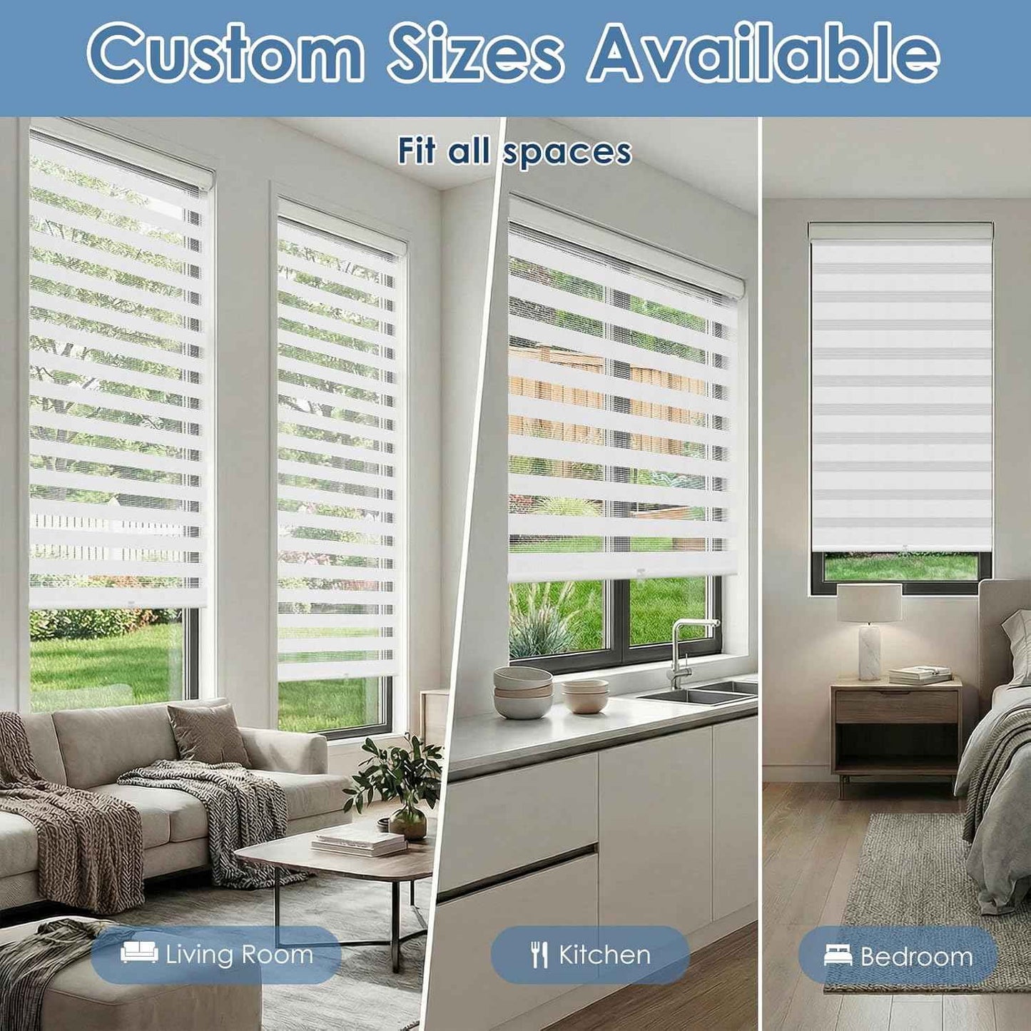 Artpuch Cordless Zebra Blinds for Windows (34" W X 48" H, White), Free-Stop Dual Layer Light Filtering Blinds for Indoor Windows with Valance, Sheer Privacy Window Shades for Home