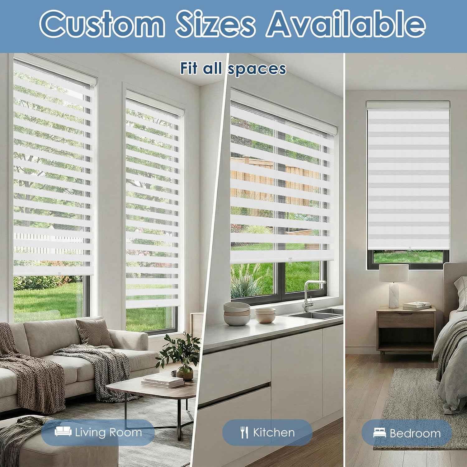 Artpuch Cordless Zebra Blinds for Windows (34" W X 48" H, White), Free-Stop Dual Layer Light Filtering Blinds for Indoor Windows with Valance, Sheer Privacy Window Shades for Home