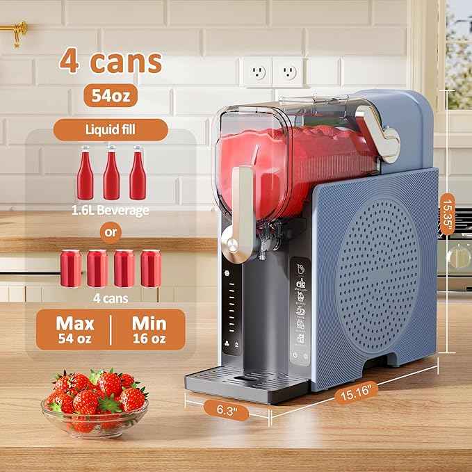 Slushie Machine, Slushy for Home No Ice Need, Soft Serve Ice Cream Maker & Margarita Machine, Auto-Cleaning, 6 Presets for Milkshakes, Frappés, Frozen Drink and More, Blue.