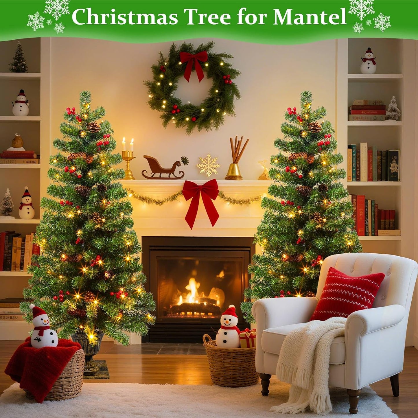 2 Pack 4 Ft Artificial Potted Christmas Tree with 60 LED Lights,Warm White and Colored Changing,8 Lighting Mode&Timer,Mini Small Xmas Tree, Battery Operated,Outdoor Front Door Porch Home Decoration