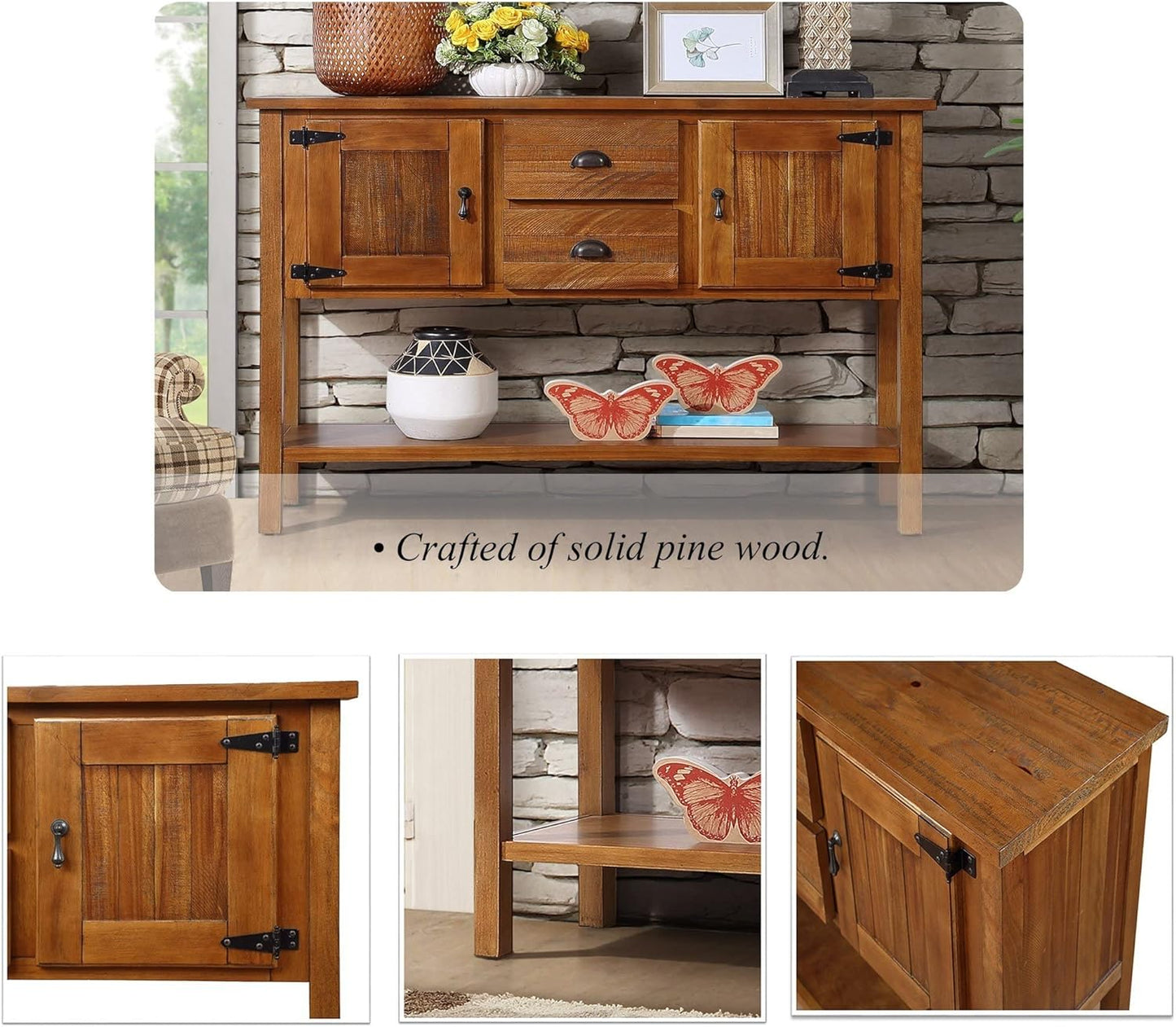 Solid Wood Farmhouse Console Table,Sofa Table with Storage Drawers and Shelves,Entryway Table for Entry Hallway Foyer,Fully Assembled (48" Brown)